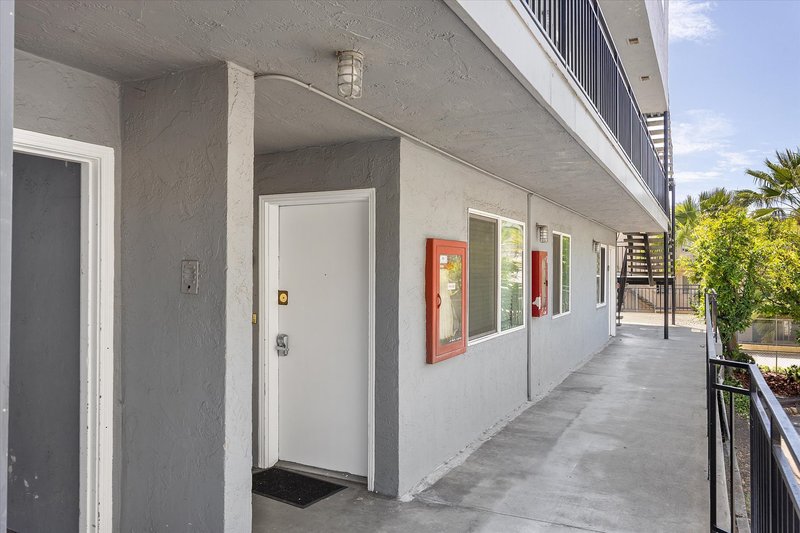 Exterior walkway to the units