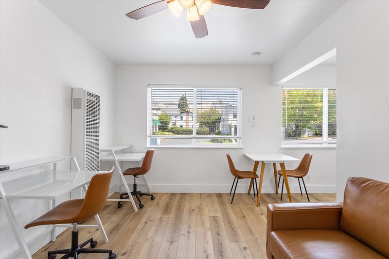Unit A living area with study seating