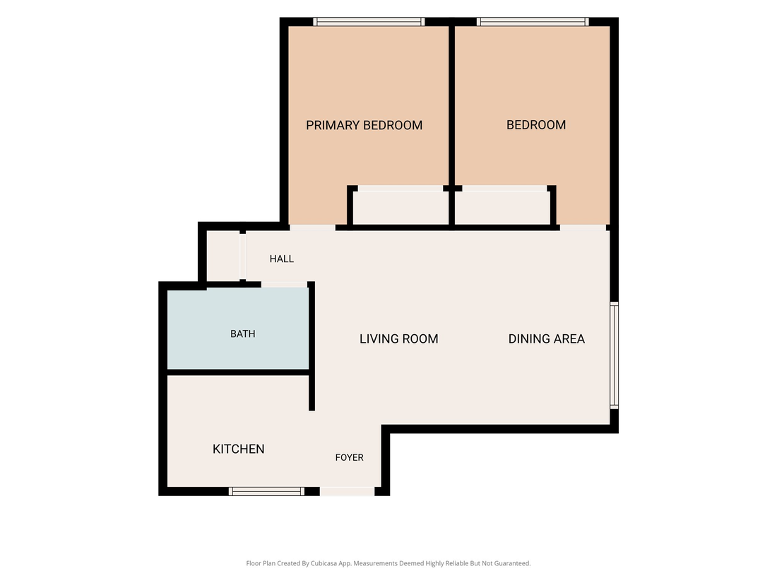 Floor plan, Two bedroom, unit F shown